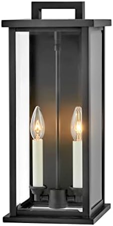 Hinkley Weymouth Medium Outdoor Wall Mount Lantern, Traditional Federal Style, Aluminum Cast Frame, Black
