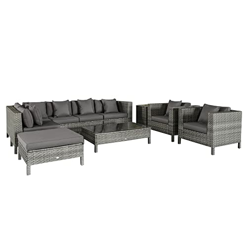 Outsunny 9-Piece Patio Furniture Sets Outdoor Conversation Sets, Sofa Sets With Removable Cushion, Footstool And Coffee Table For Balcony, Backyard Grey #TOP16