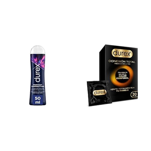 Pack de Durex, Perfect Connection Lubricante de Base Silicona, Lubricación Duradera, 50 ml + Durex Conexión Total Preservativo Ultra Fino Plus sin Látex Transmite Mejor el Calor Corporal, 20 Condones