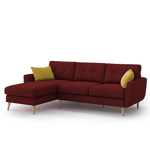Image of BRAXTON Lindel LHS 4 Seater L Shape Sofa Set for Living Room (Maroon) Premium Velvet Fabric Sofa