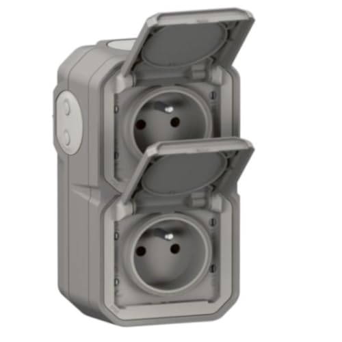 LEGRAND - Prise Etanche Double IP55 avec Terre Plexo - Prise 2P+T 16A Complète avec Volet - Pour Pose en Apparent - Montage Vertical - Fabriqué En France -...