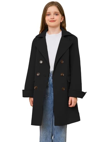 Girls Coat Double Breasted Notched Collar Wool Blend Long Trench Coat Winter Warm Peacoat Dress Coat with Pockets2