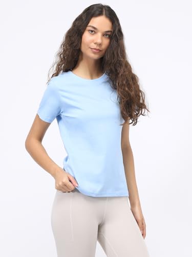 Image of NOBERO 100% Cotton T-Shirts for Women Stylish | Regular Fit | Solid T Shirts for Women 180 GSM Combed Cotton | Crew Neck Half Sleeve