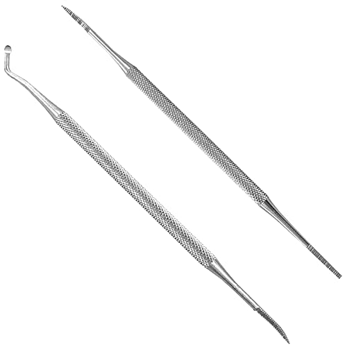 GHUNT 爪垢取り 巻き爪 やすり 巻き爪専用 ゾンデ ステンレス製 防錆に強くて 滑り止めて消毒が簡単です 甘皮カッター 巻き爪/厚い爪/足 爪ケア ネイルケア カーブ ストレート ダブルヘッド 爪やすり 2点セット