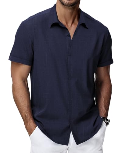 HMIYA Herren Hemd Baumwolle Hemd Sommer Freizeithemd Businesshemd Regular Fit Kurzarmhemd
