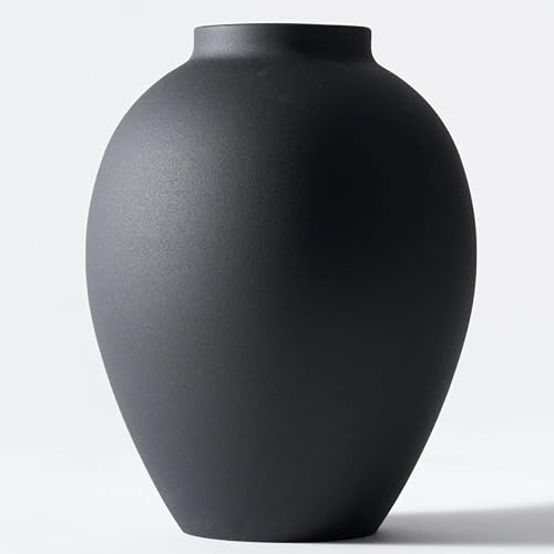 SilkSerenade Large Black Matte Flower Vase for Bedroom Kitchen Living Room Table, Contemporary Farmhouse Decorative Ella Flowers Iron Vases, Rustic Tall Earthy Wabi Sabi Modern Centerpieces Home Decor