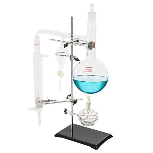 Essential Oil Distiller, 500ML/1000ML Lab Essential Oil Distillation Apparatus Water Distiller Purifier Glassware Kits, Home Distiller Distilling to Making Your Own Essential Oil, Moonshine (1000ML)
