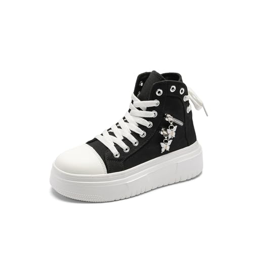AONETIGER Zapatillas de Deporte Mujer Ligero Cómodo High Top Sneakers Antideslizante Zapatos con Cordones Plataforma Deportivos Calzado para Mujer (Negro/41EU)