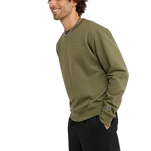Champion Powerblend Crewneck, Best Crew Sweatshirts for Men(reg. Or Big & Tall), Cargo Olive C Logo, Small