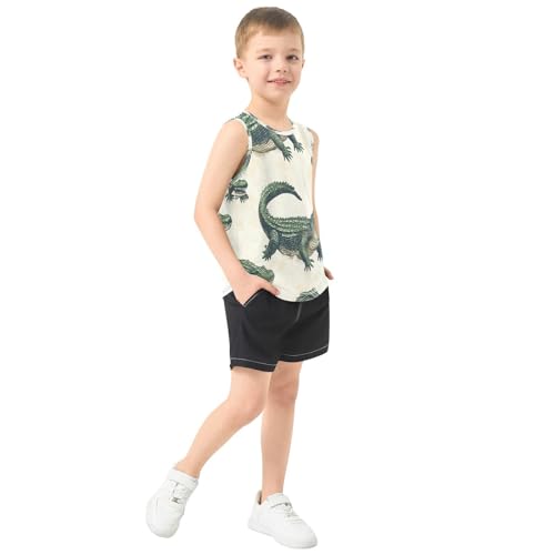 Alligator Pattern Print Design Boys Tank Top Athletic Crew Neck Sleeveless T-Shirts Kids Tops 3-15Y4