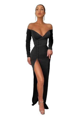 Long Sleeve Prom Dresses for Women 2023 Mermaid Formal Gown with Sleeves Satin Off Shoulder Evening Dress with Slit JS0022