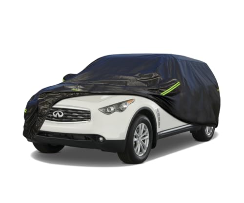 Image of KouKou Waterproof SUV Car Cover Suitable for Infiniti FX35 FX37 FX45 FX50 from 2003 to 2025, 7 Layers Windproof All Weather Waterproof Outdoor Cover Sun Rain UV Dust Snow Protection. Black