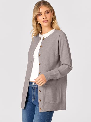 ANRABESS Women's Cardigans 2025 Fall Dressy Casual Long Sleeve Crewneck Button Down Open Front Soft Knit Cardigan Sweaters3