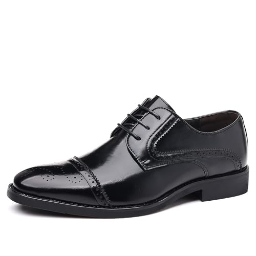 Mens Oxford Dress Shoes Top Grain Leather Lace Up Pointed Toe Non Slip Rubber Sole Block Heel Work Casual Comfortable Professional2