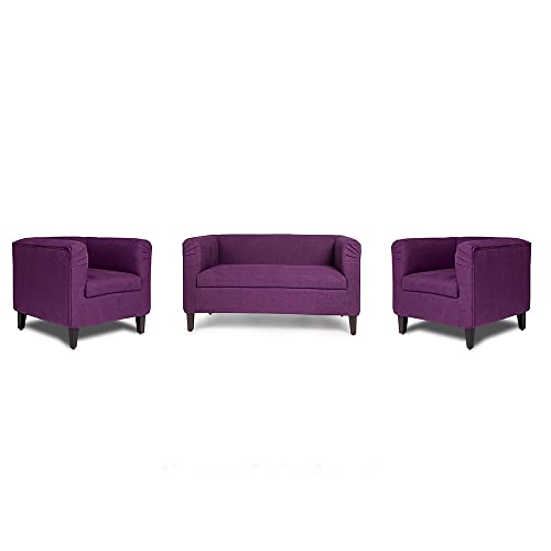 Image of Wakefit Sofa Set | 3 Year Warranty | Sofa 4 Seater, 4 Seater Sofa for Living Room, Wooden Sofa Set, Sofa Set 2+1+1 Seater - Miami(Tahoe : Grape Purple)