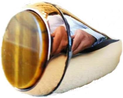 925 SterlingSilver Certified 7 Ct Oval Tigers Eye ValentinesMen Ring US9.5