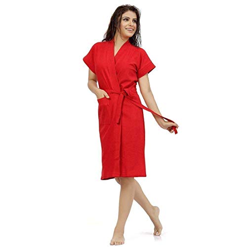 Image of bathrobes terry cotton free size bathrobe for women, bathsuit fit up to 42 inches chest size ladies - Love Red bathrobe