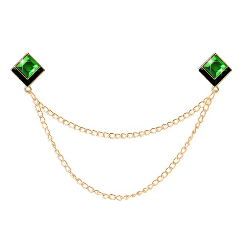 Image of Gem Brooch Pins Hanging Chain Lapel Pin for Men Suits Shirt Collar Brooch Square Crystal Brooch Pin Rhinestone Lapel Pins for Men Tassel Chain Brooch Collar Pins Business Suit Shirt Accessories