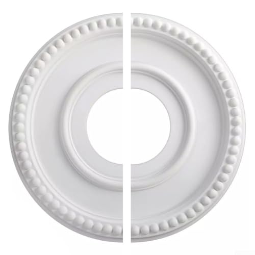 Medallón redondo de techo de poliuretano con diseño dividido para cubrir ventiladores de techo y lámparas, sirve como un elegante elemento decorativo y corrector para grietas