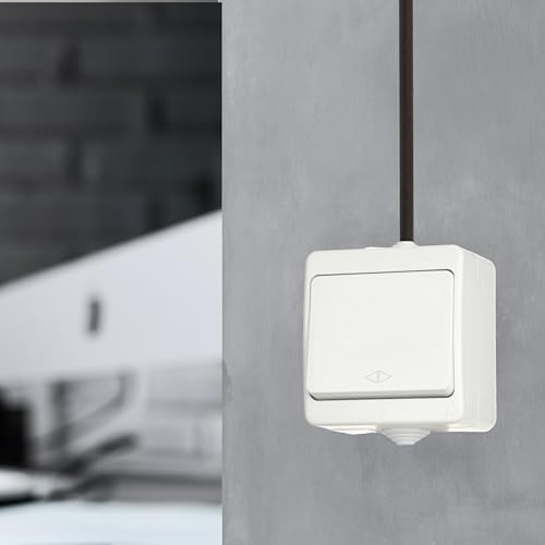 Surface-Mounted Wet Room Cross Switch IP54 - All-in-One - Frame + Insert + Cover (Series G1 Pure White) - Image 4