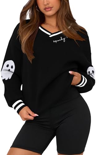 HDLTE Women's Oversized Sweatshirts Casual V Neck Pullover Tops Long Sleeve Fall Trendy Preppy Clothes