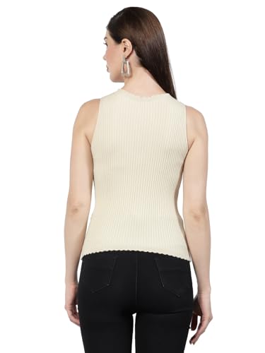 Image of Kalt Womens Knitted, Ribbed Cotton Fitted Sleeveless Round Neck Cami Tank Top