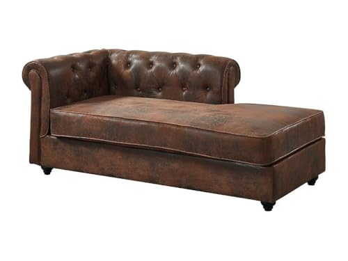 Vente-unique - Méridienne Droite Chesterfield en Microfibre Aspect Cuir Vieilli SHIREL