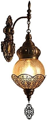 CraftThink LED Wall Sconce, Traditionalist Lantern Crackle Glass Sconce Light Fixture Rustic Single Bulb Dining Room Wall Mounted Lamp in Bronze for Bathroom Dining Room Bedside lamp Living Room,Typ A