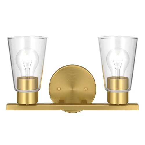 Image of Kichler Stamos 13.25 inch 2-Light Soft Modern Vanity Light with Clear Glass in Brushed Gold, (8.25 inch H x 13.25 inch W), 55120BGCLR