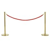 US Weight Premier Brass Post and Red Velvet Rope Crowd Control Stanchions (2 Pack)