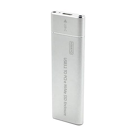 HWAYO USB 3.1 Portable NVMe SSD Enclosure Case for M.2 M Key NVMe SSD, Silver Cover
