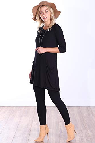 Popana Womens 3/4 Sleeve Tunic Top With Pockets For Leggings Made In Usa Medium Black #TOP2