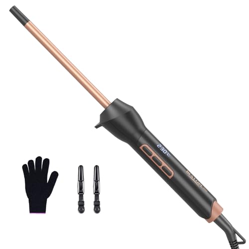 BESTOPE PRO Ferro Arricciacapelli [9 mm], Piastra Onde per Capelli Antistatica in Ceramica, Piastra Onde Display LCD 120-230°C Riscaldamento Rapido della Ferro Capelli per ricci piccoli e stretti