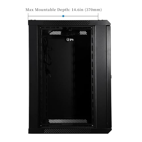 Image of RackPath 12U Wall Mount Network Rack Cabinet - Quiet Cooling Fan, Locking Glass Door, 17.7 inch Deep (450mm), Removable Locking Side Panels, Fits 19 inch IT & A /V Equipment