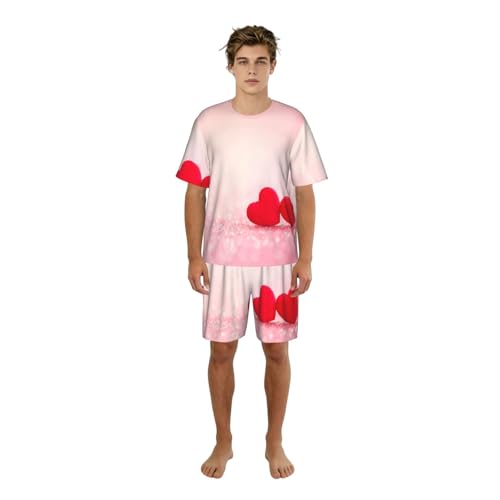Pyjama homme cœur rose pour des soirées d'été décontractées en homewear confortable