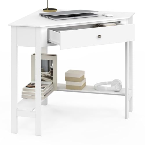 Bureau d'angle informatique blanc REMI pour optimiser les petits espaces