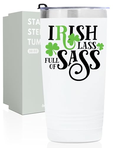 Onebttl Irish Gifts for Women Men, 20oz Insulated Stainless Steel Tumbler with Lid and Straw, Best Irish Gifts for Best Friends, Christmas, Birthday, St Patricks Day - Irish Lass Full of Sass