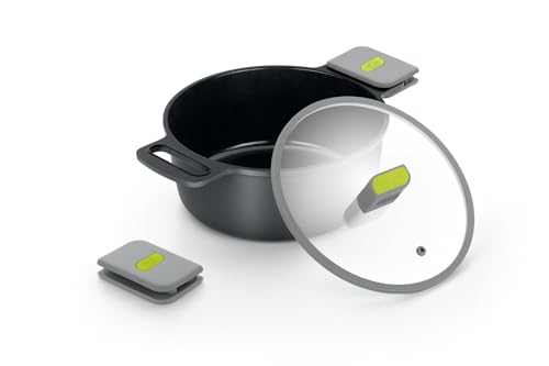 BRA COOKWARE Life - Cacerola alta con tapa de vidrio | Cacerola profunda de aluminio fundido reciclado de 8 pulgadas y 2.8 cuartos de galón | Cerámica antiadherente | Compatible con todas las fuentes