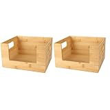 Bamboo Set of 2 Open Front Small Storage and Organizing Bins Brown