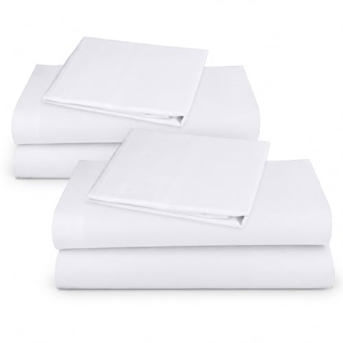 Image of Pack of 2 Super Soft 100% Cotton Twin XL Sheets Set, White | Lightweight & Breathable For Hot Sleepers, All-Around Elastic, Durable, Easy Care, OekoTex Certified