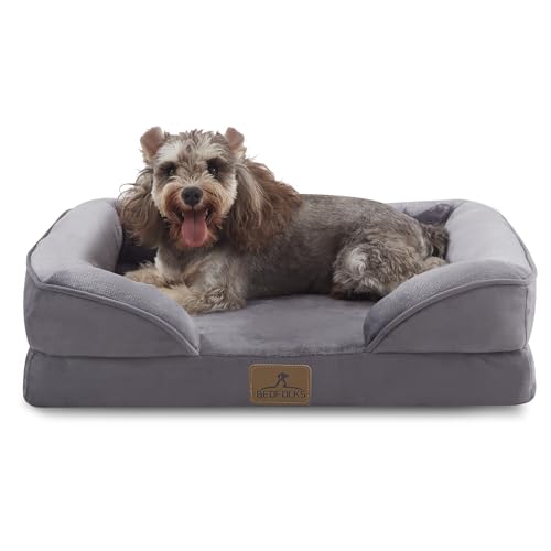 Image of Bedfolks Orthopedic Dog Bed Extra Small, Waterproof Dog Sofa Bed for Small Dogs & Cats, Egg Foam Pet Couch Bed with Removable Washable Cover and Nonslip Bottom, Dark Grey