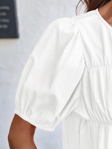 Tankaneo Womens Puff Sleeve Peplum Babydoll Tops Summer Smoked Pleated Cotton T-Shirts Casual Loose Fit Flowy Blouse2