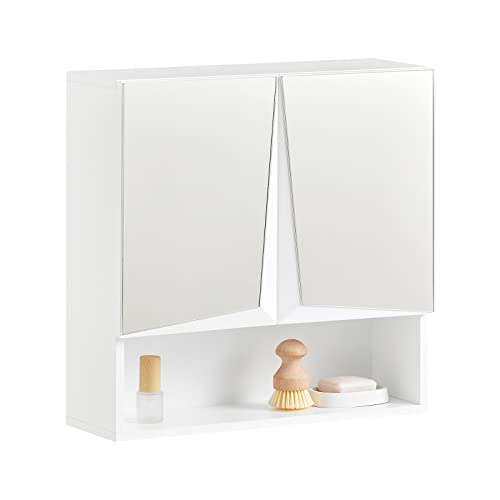 SoBuy BZR94-W Armario de Pared con Espejo Mueble Suspendido de Baño con 2 Puertas de Vidrio y Estante Blanco 48 x 17 x 48 cm ES