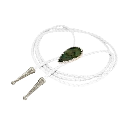 Image of Daisy Del Sol Bolo Tie Turquoise Stone Braided Vegan Faux Leather Silver Tips Handmade Necklace Adjustable Boho Western Jewelry