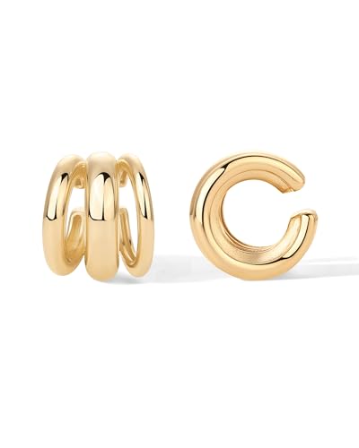 Image of PAVOI 14K Gold Plated 925 Sterling Silver Round Huggie Ear Cuff Earrings for Women | Clip On Cartilage Cuff Earrings