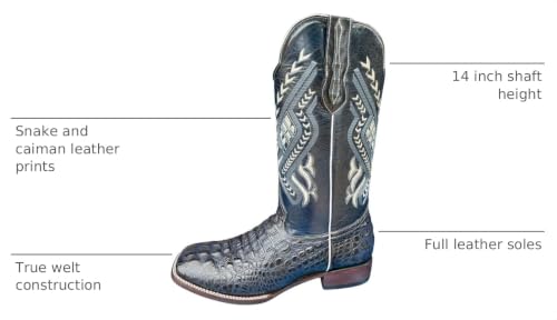 Image of Men's Alex Exotic Caiman Python Western Cowboy Boots Square Toe Pull On Tall Shaft bota de vaquero para hombre