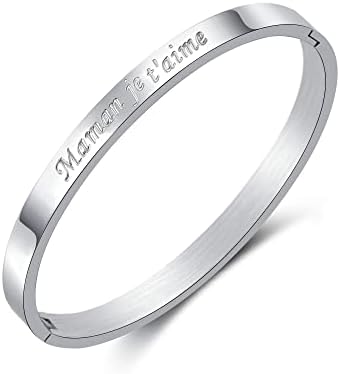 Femme Fin Bracelet Message Acier Inoxydable avec Phrase Inspirante Bracelet Jonc Personnalisée