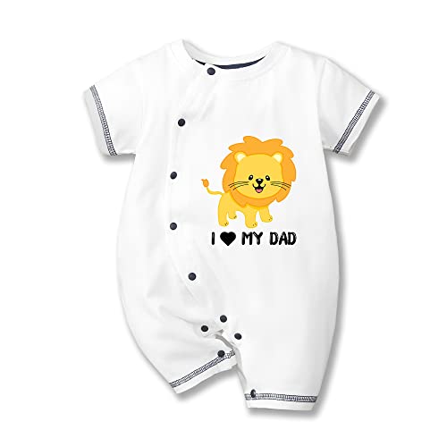 HTERDR Newborn Boy Outfits Cotton Short Sleeve Love My Dad Baby Boy Clothes Funny Lion Unisex Baby Girl Baby Bodysuit 9-12 Months, Blue