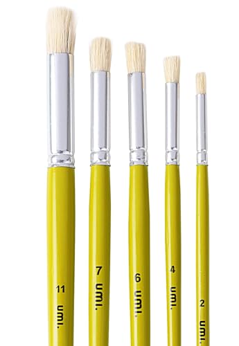Image of Amazon Brand - Umi 5 Pcs Wooden Stencil Brushes in Hard White Hair for Acrylic Oil Art Painting Stencil Project DIY Crafts