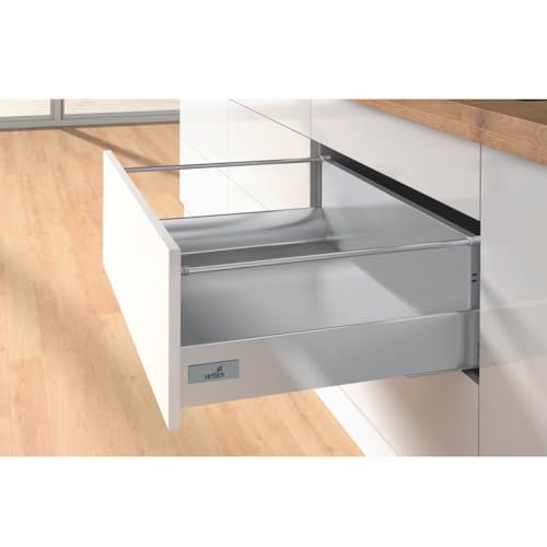 Image of Hettich InnoTech 470mm Soft Closing Drawer System | Silver Finish System for Home, Kitchen & Wardrobe | Load Bearing Capacity 50. kg | 100% Extension, Powder Coated Steel (Set of 1, 2 Pcs)